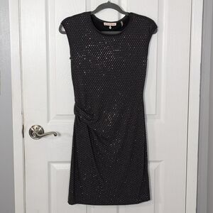 New Rebecca Taylor Gunmetal Grey Rhinestone Studded Ruched‎ Grunge Chic Dress XS